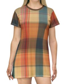 Orange and Brown Plaid Mini Dress CL28