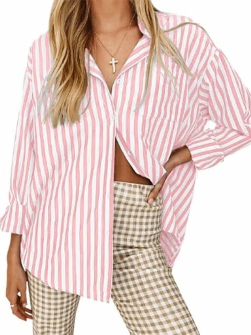 Light Pink Striped Long Sleeve Shirt CL18