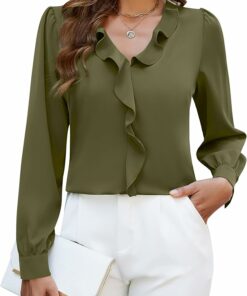 Ruffle V Neck Work Shirt CL32