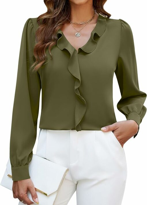 Ruffle V Neck Work Shirt CL32