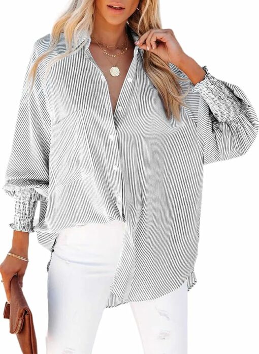 Smocked Cuffed Striped Shirt CL10