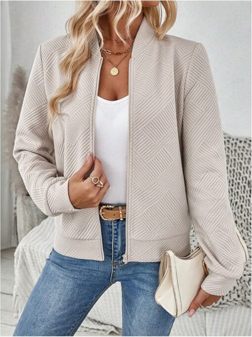 Women's Zip Up Textured Jacket CL9 - Image 2