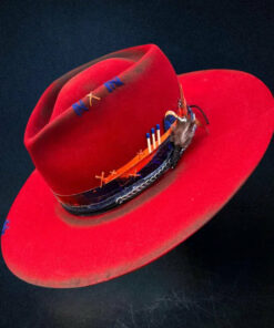 Distressed Fedora with Red Multi-color Patchwork Design