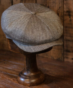 Eight Piece Grey Herringbone Linen Newsboy Cap