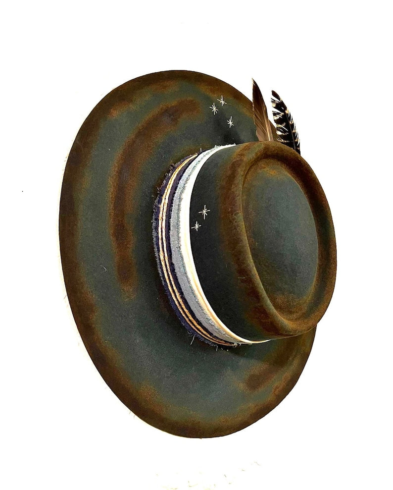 Night Sky custom burned flat brim wool felt cowboy hat - Image 2